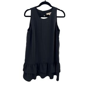 NWT LOFT Black Sleeveless Ruffle Hem Cutout Back Shift Dress Size 8